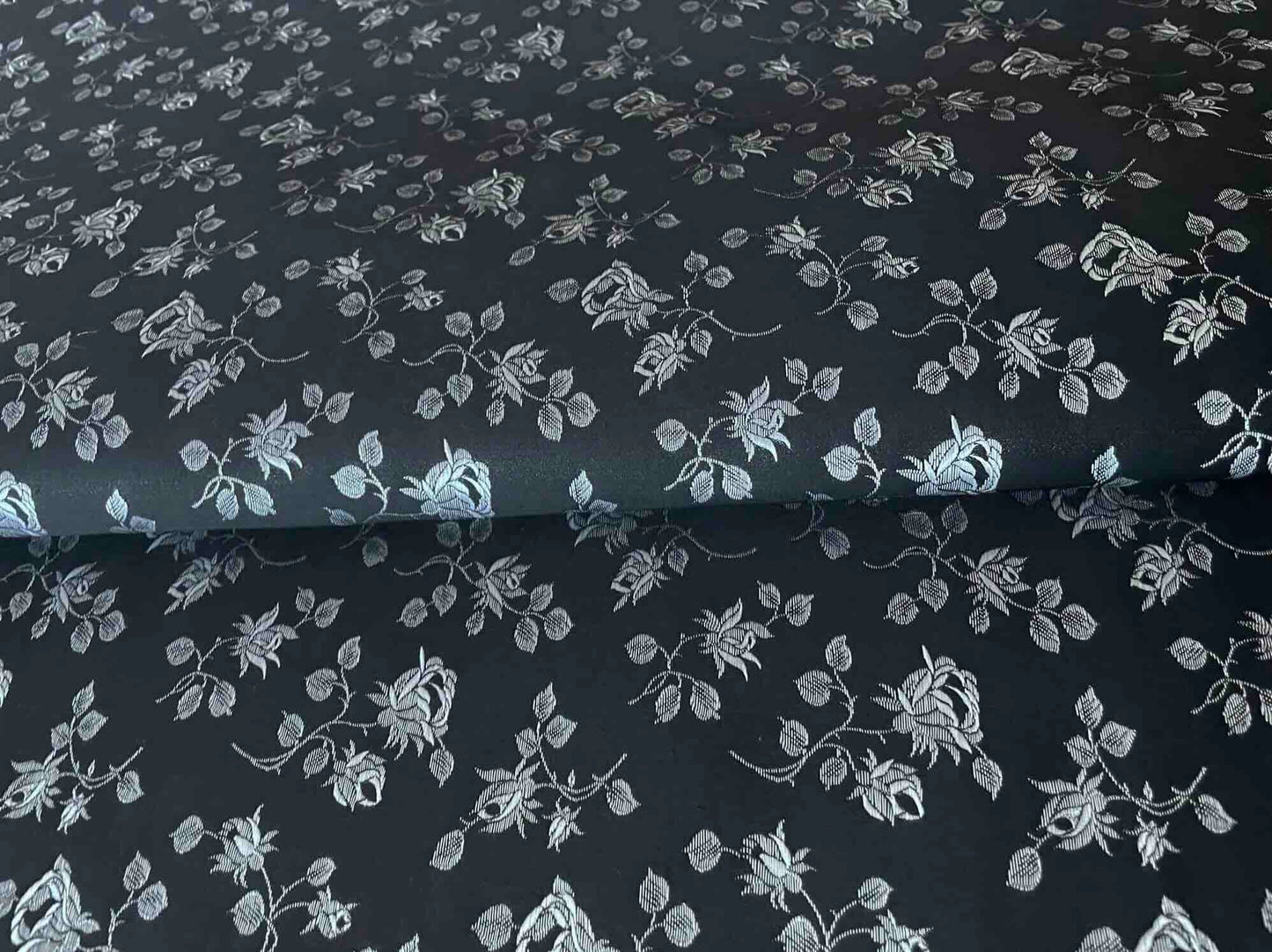 Korsett Mieder Stoff Coutil Floral Jacquard feste Qualität 50 cm Schwarz Silber