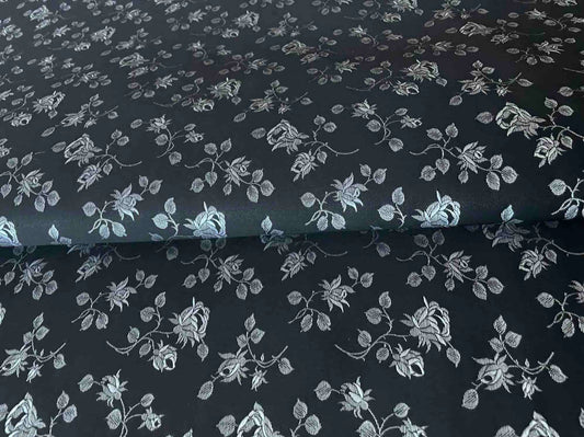 Korsett Mieder Stoff Coutil Floral Jacquard feste Qualität 50 cm Schwarz Silber